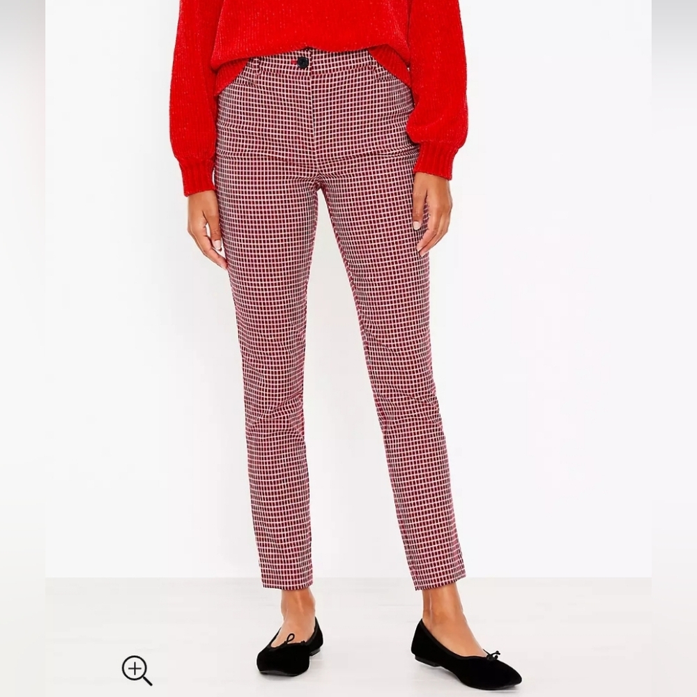 LOFT Red Multi Check Perfect Skinny Trouser Pants Size 4